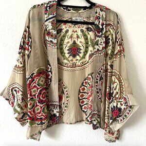 One Hundred Stars One Size Short Green Kimono Boho 3/4 Sleeves RARE Handmade